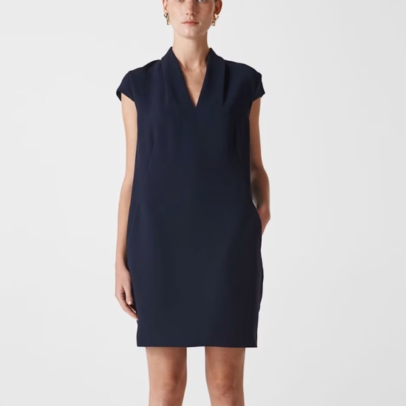 NWT Whistles Paige V Neck Crepe Dress with Pockets - Picture 1 of 12